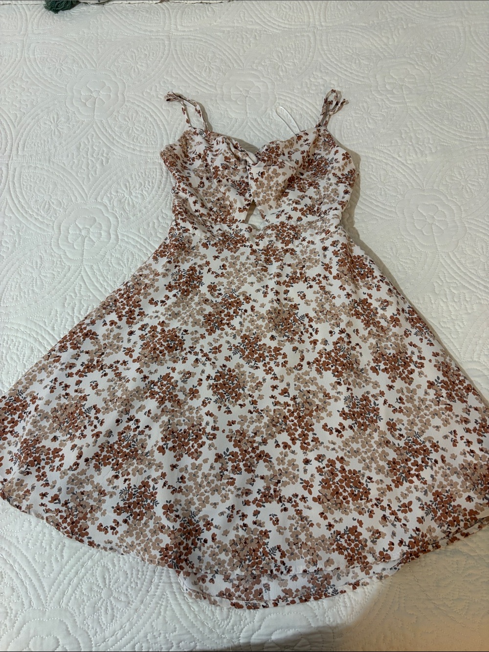 Lovely Day White Floral Backless Sundress with Brown Print